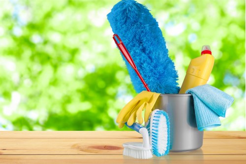 Professional oven cleaner in a London home kitchen