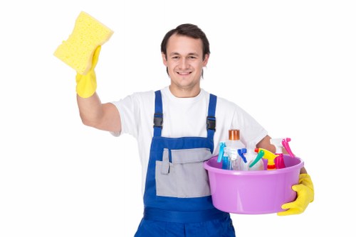 Cleaner using safe handling practices with products and equipment