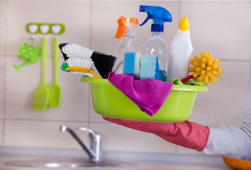Evening office cleaning in a London commercial building