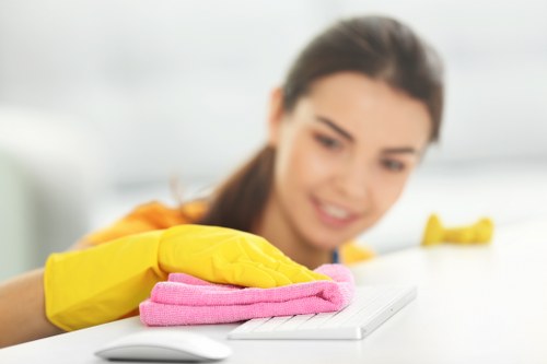 Professional carpet cleaner working in a London home with fitted carpets