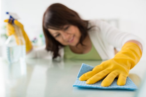 Flat cleaning policy review with staff following safe work standards